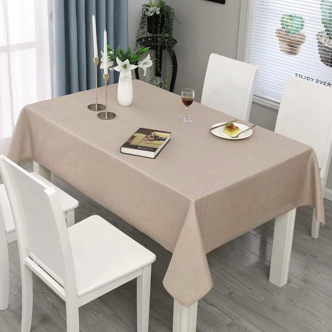 MikiUp Faux Linen Rectangle Tablecloth - Waterproof, Wrinkle Resistant and Washable Slubby Texture Wrinkle Table Cloth, Indoor & Outdoor Table Cover for Kitchen Party and Banquets : Home & Kitchen