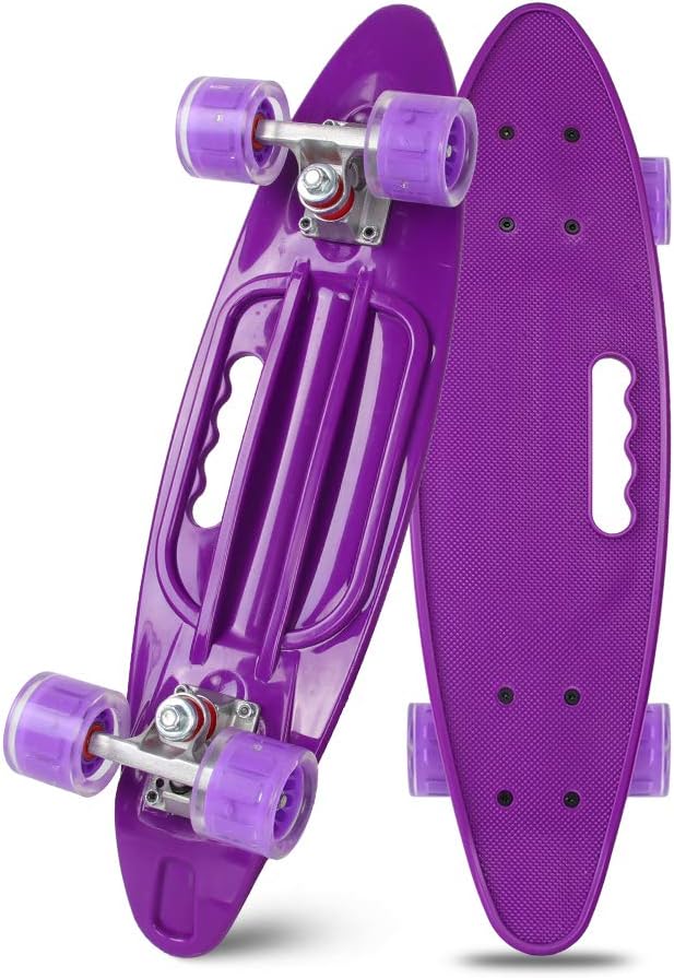 YF YOUFU Skateboards for Kids Boys Girls Youths Beginners Starter,Mini Cruiser Skateboard with LED Wheels(23 Inch) (Purple)