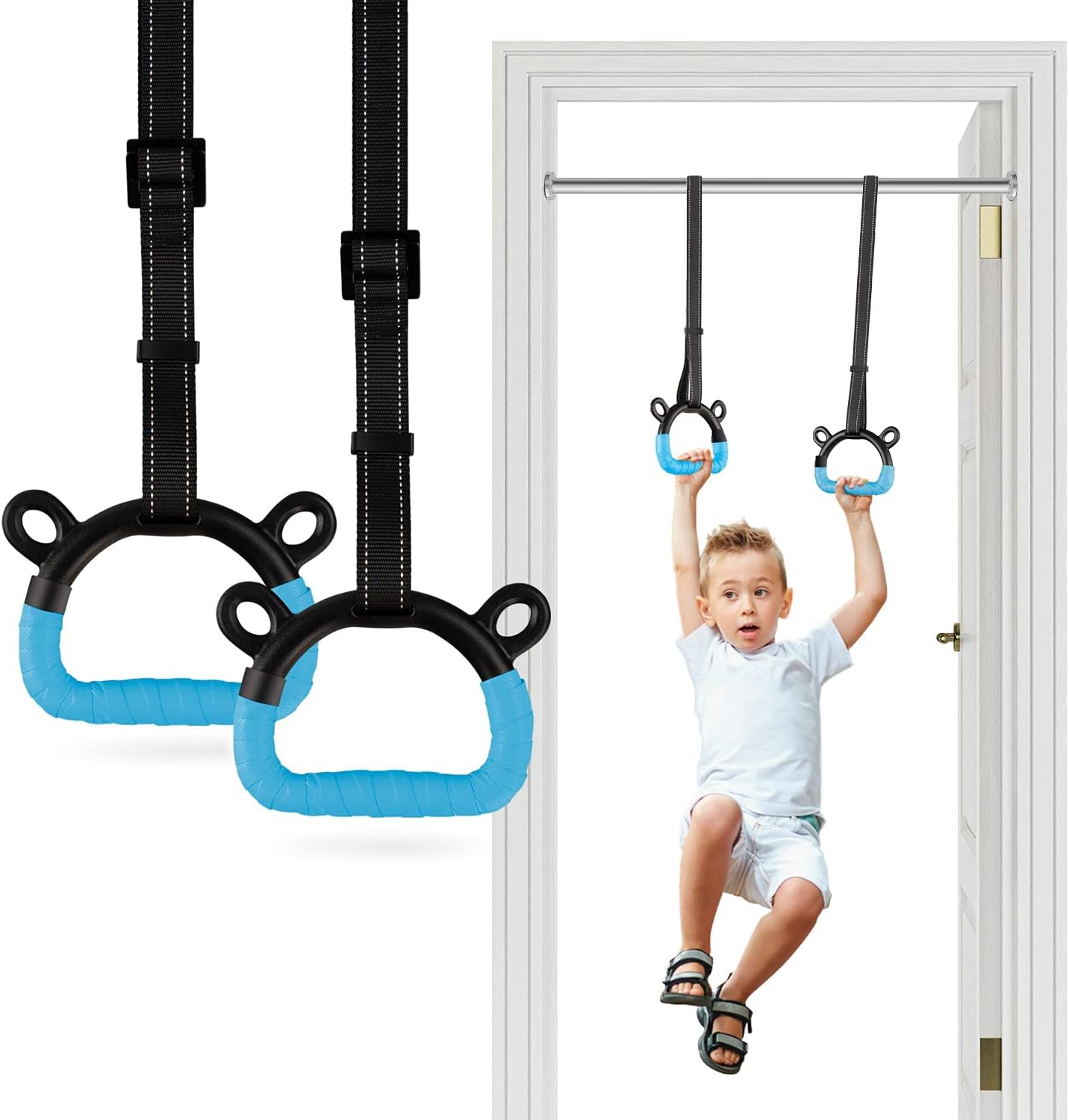 Gymnastic Rings, Children Exercise Pull up Rings with Adjustable Straps No punching, Kids Home Indoor Load Bearing 220lb Without Bar