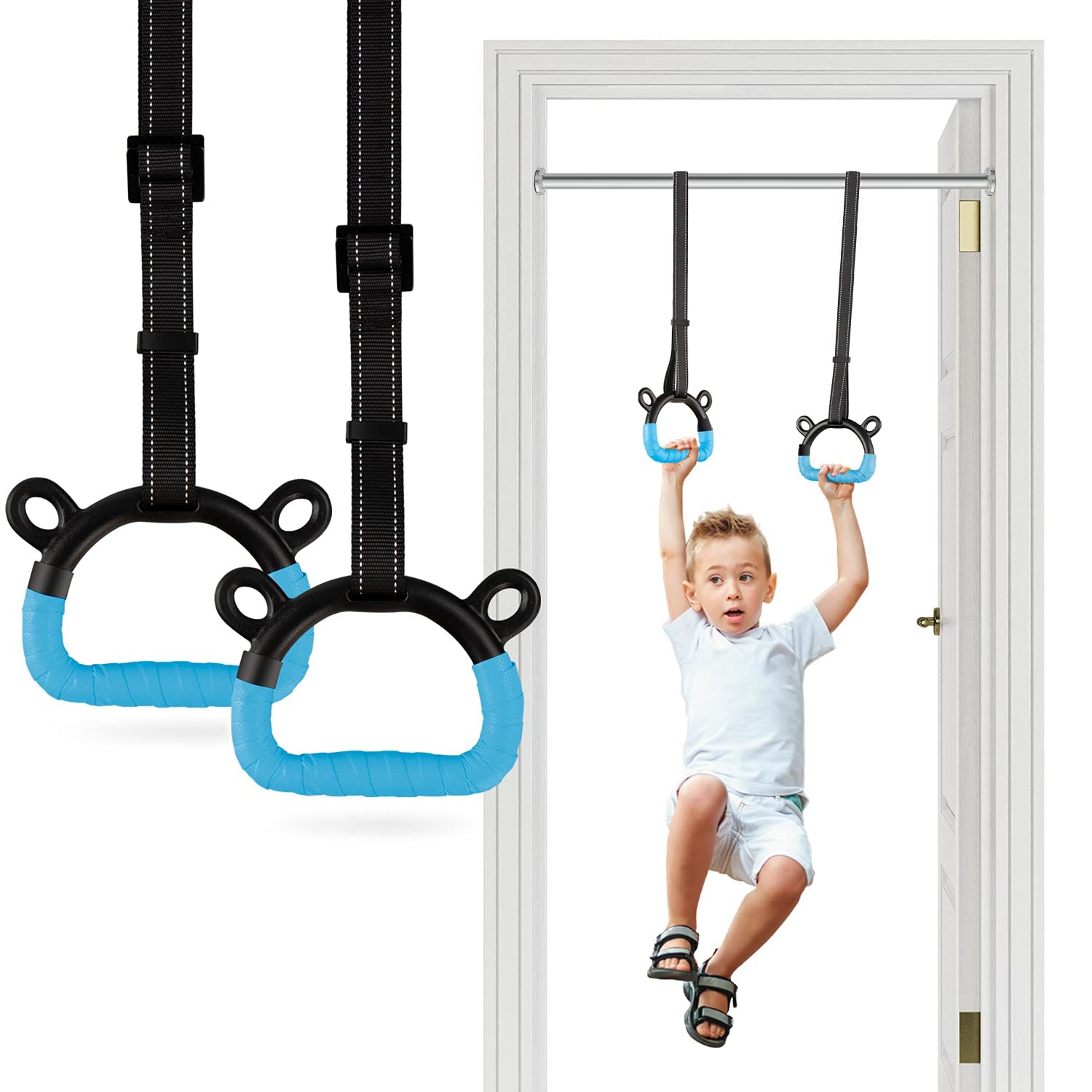 Gymnastic Rings, Children Exercise Pull up Rings with Adjustable Straps No punching, Kids Home Indoor Load Bearing 220lb Without Bar