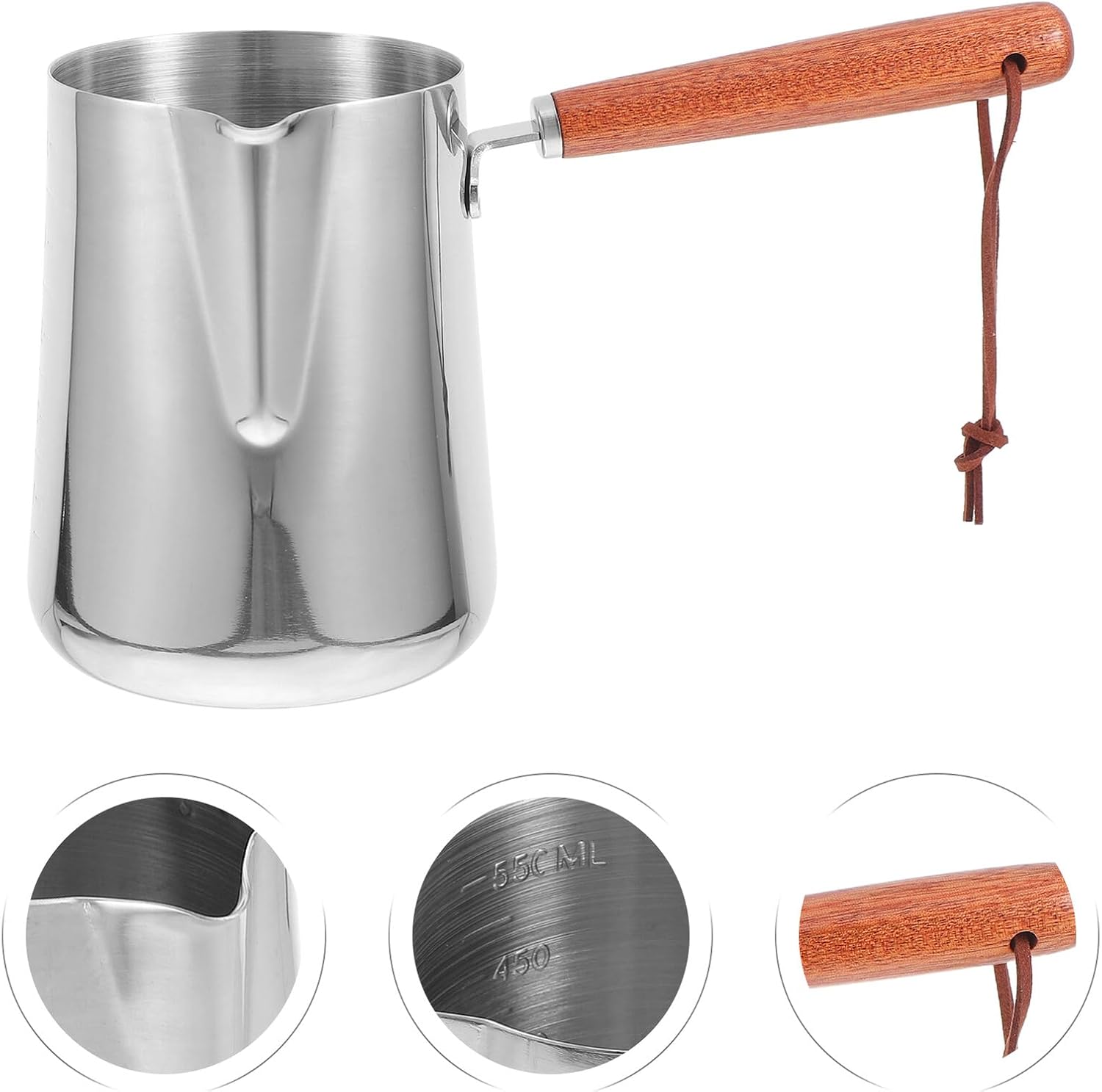 Stainless Steel Coffee Frothing Pitcher with 600ml Measurement Scale, Milk Steamer Cup for Espresso and Latte Art, Accurate Pour Spout for Home Coffee Brewing
