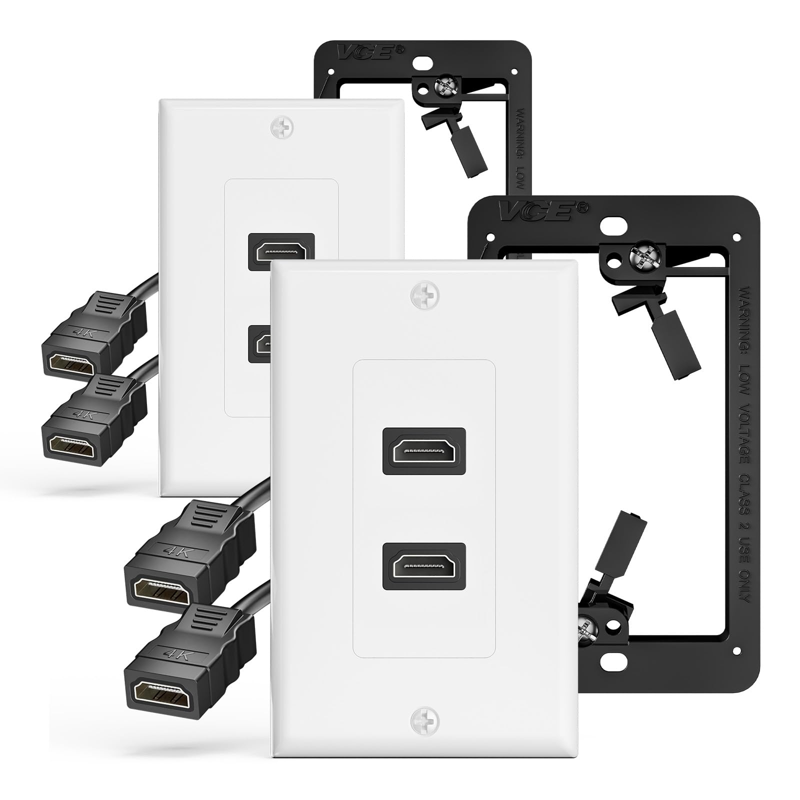 VCELINK 4K HDMI Outlet Wall Plate 2-Port Kit, with Mounting Bracket, 2 Pack