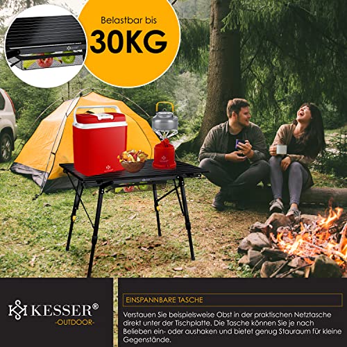 KESSER® Campingtisch faltbar Klapptisch mit Aluminiumrahmen Aufrollbare Tischplatte Falttisch klappbar Höhenverstellung 90x53cm - bis 100kg inkl. Tragetasche mit Trageband & Netztasche, Schwarz