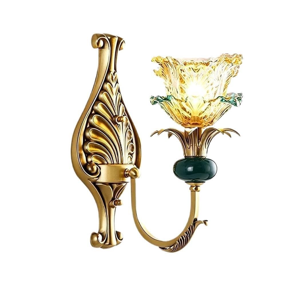 Aplique de Pared de Cristal Floral, Lámpara de Vela Francesa de Latón E14/Luz Cálida