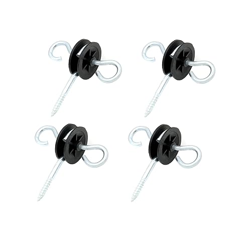 JBT Anclaje eléctrico de mango de puerta atornillado para valla de 2 anillos, aislador de poste de madera, negro (4)