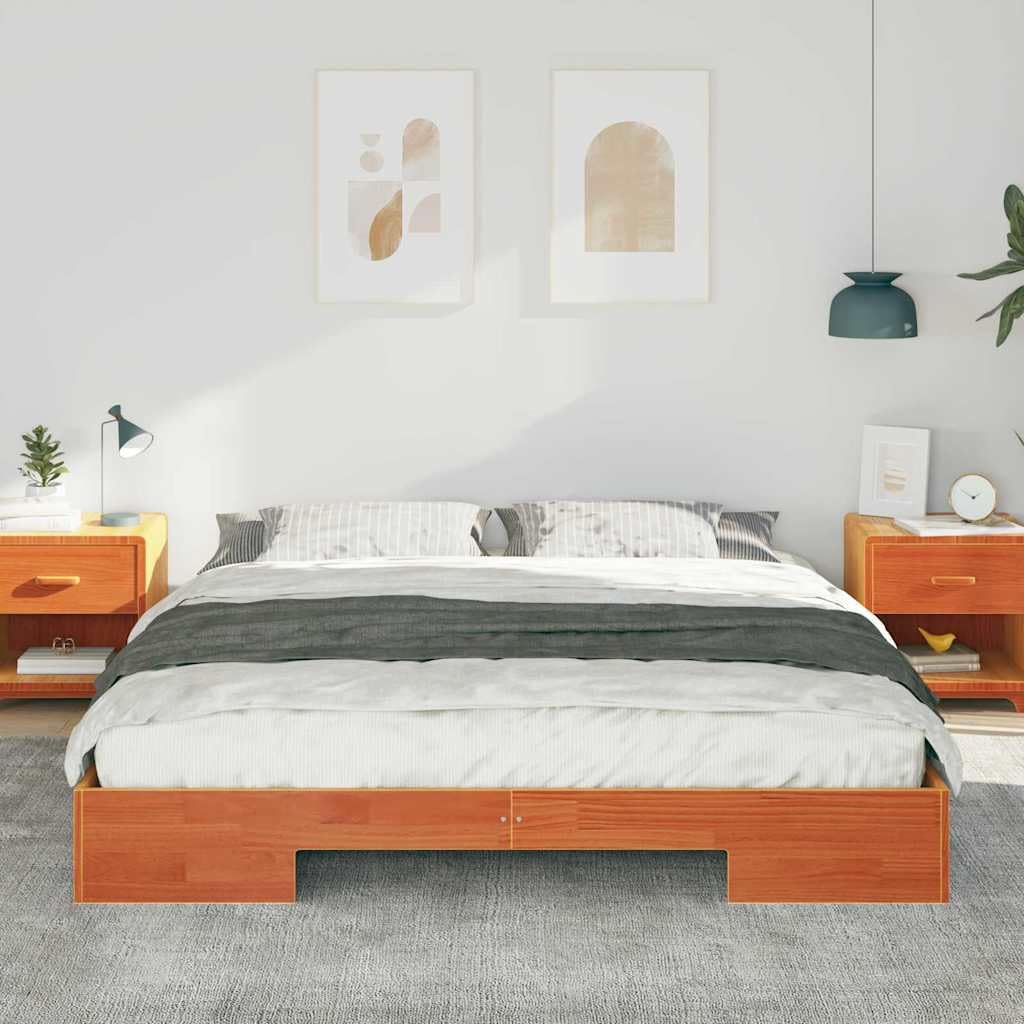 Estructura de Cama Marrón de Madera Maciza de Pino, Base de Suelo con Diseño Rectangular y Textura Suave para Dormitorio, Construcción Fuerte y Estable, Fácil Ensamblaje,