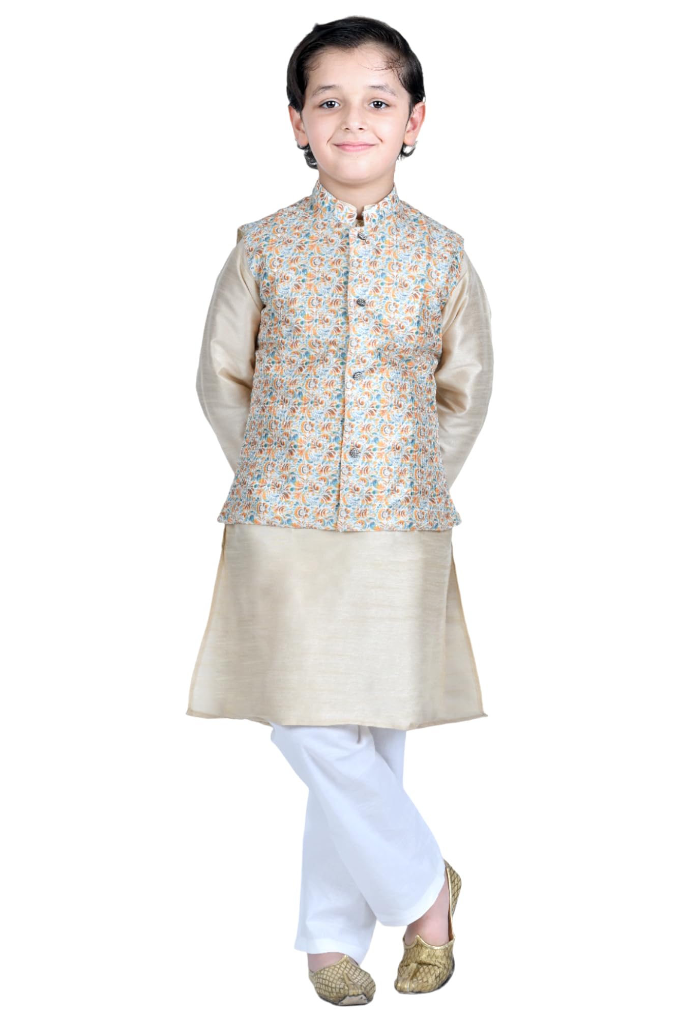 DESI ANDAAZ Boys Cotton 3 Pc Kurta Pyjama set | Waistcoat Full Sleeves Kurta and pyjama set | Ethinic Kurta Pyjama for Kids(8-9 Years) - Image 4 thumbnail