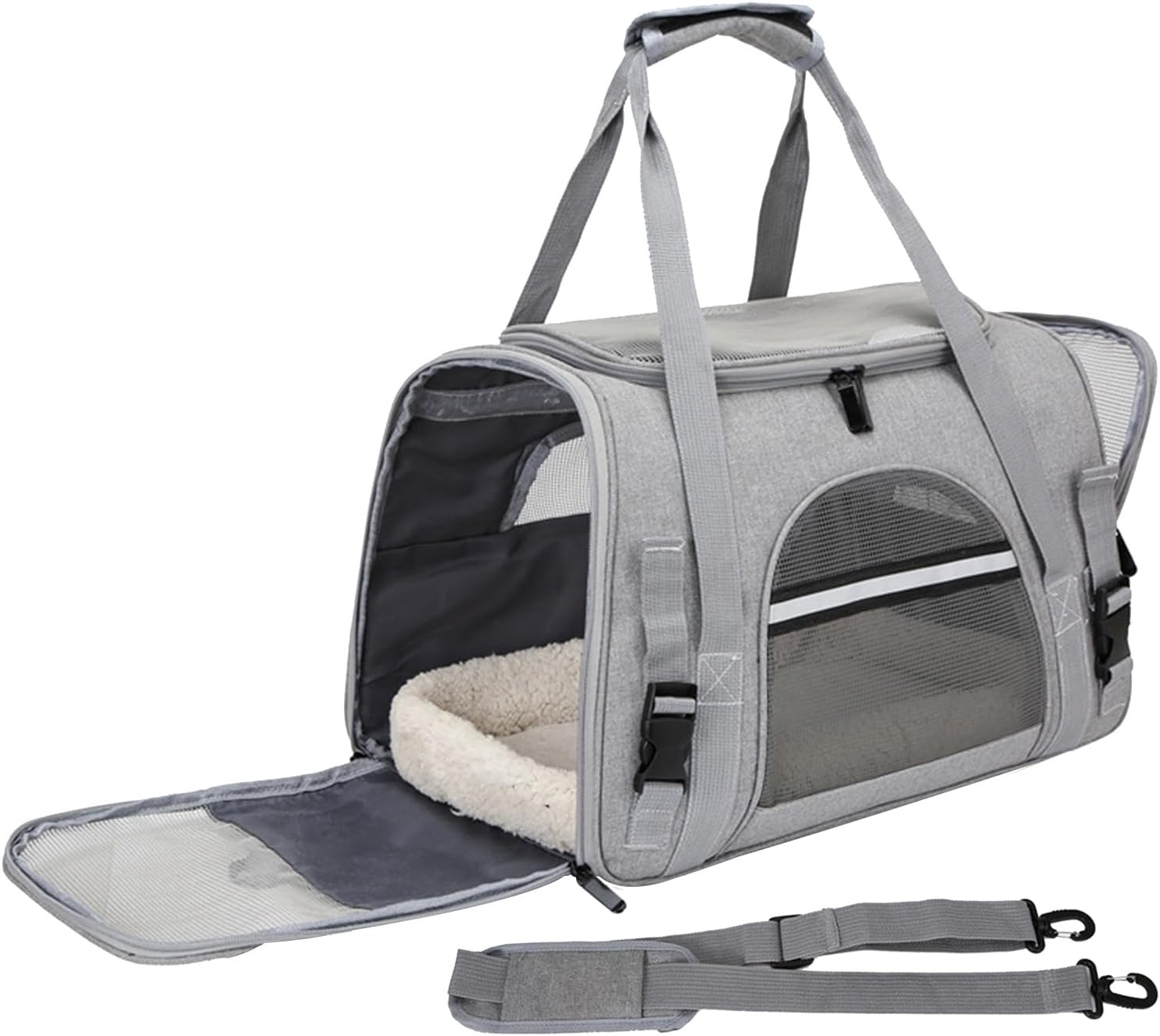 Expandable Cat Carrier for Travel, Soft-Sided Pet Carrier for Cats and Small Dogs, Airline Approved, Comfortable & Breathable Cat Carrying Bag with Adjustable Strap for Daily Use & Airplane(Gray)