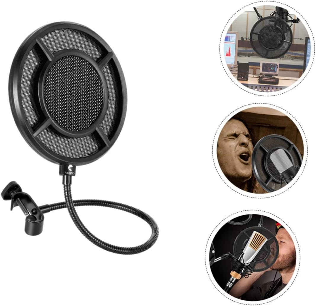 Mikinona Microphone Pop Filter Wind Screen Filter for Microphone Mic Shield Black