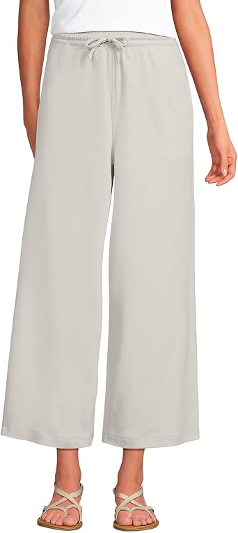 Lands End Womens Sport Knit Pull On Drawstring Wide Leg Crop Pants