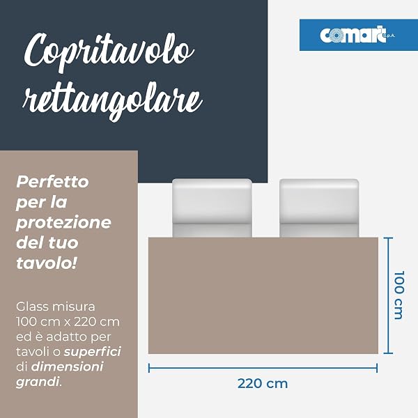 Comart - Copritavolo Trasparente GLASS - in PVC - Rettangolare 100x220 cm - Spessore 1.2 mm - Protezione Impermeabile - per Tavoli, Mobili e Pavimento - Lavabile - Pellicola Protettiva Sagomabile - 2