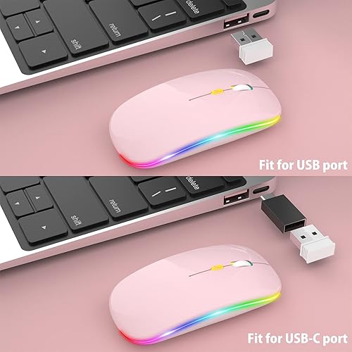 Miniatura 9 de Ratón inalámbrico LED, mouse silencioso delgado 2.4G portátil óptico de oficina con USB y receptor tipo C, 3 niveles de DPI ajustables para