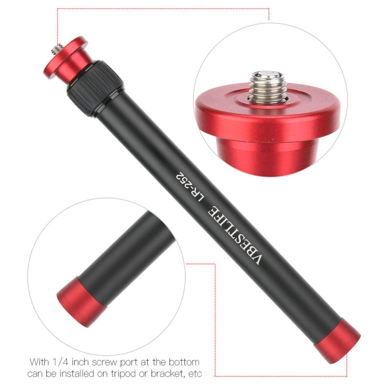 Tige d'extension rétractable, Tige d'extension pour cardan avec vis 3/8 et 1/4 vis, Tige télescopique 26,5-44 cm Tige d'extension pour Appareil Photo Reflex numérique.