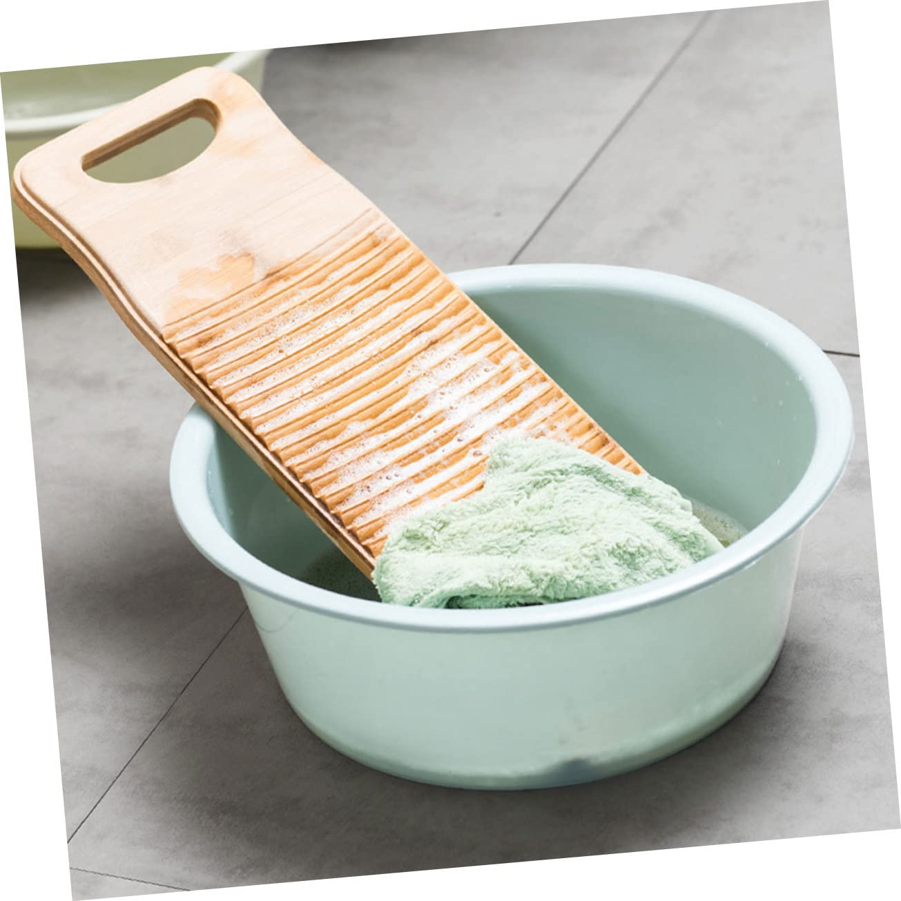 Kleiner Waschbrett aus Bambus, 2 Stück, Beige, für Handwäsche