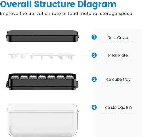 Miniatura 94 de Bandeja para cubitos de hielo con tapa y contenedor, 32 moldes para cubitos de hielo, bandejas de hielo para congelador, molde de bandeja