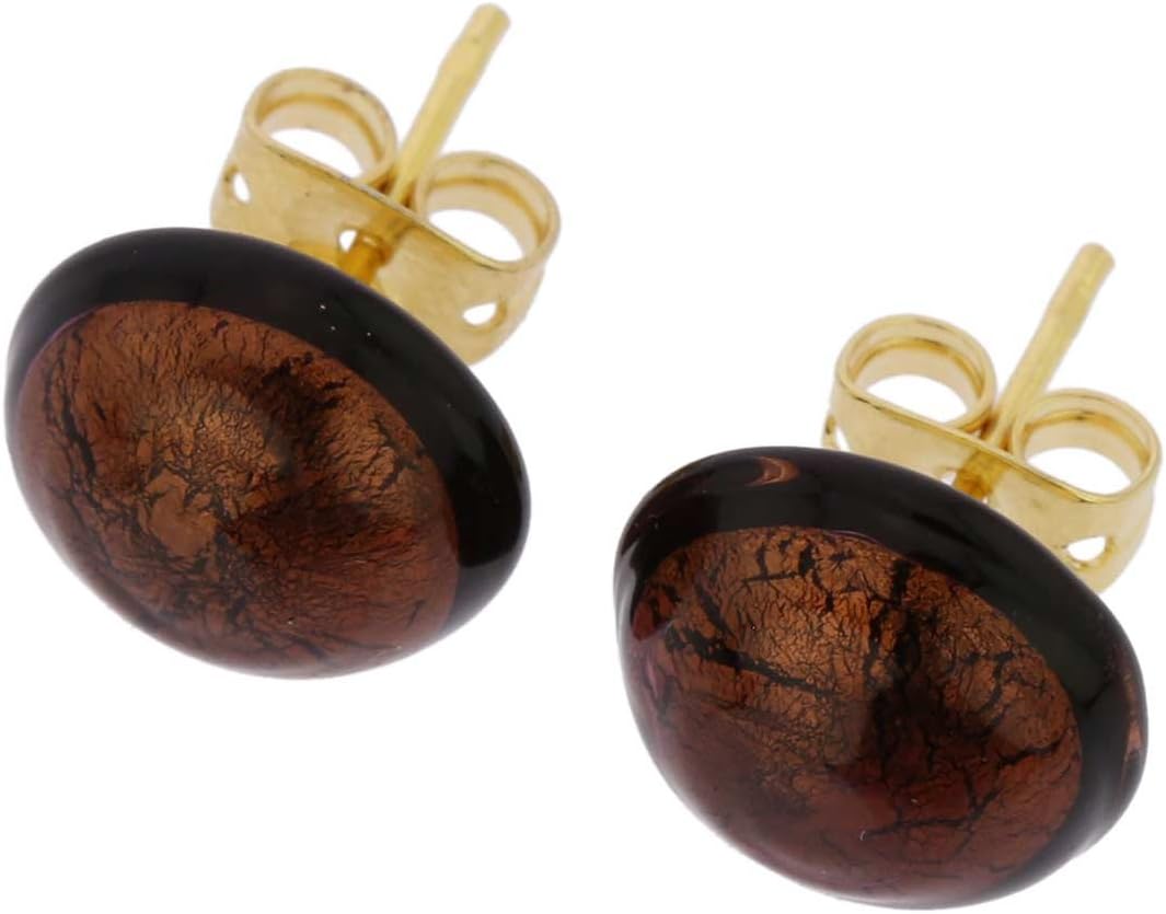 Glass Of Venice Murano Glass Button Stud Earrings - Purple Gold