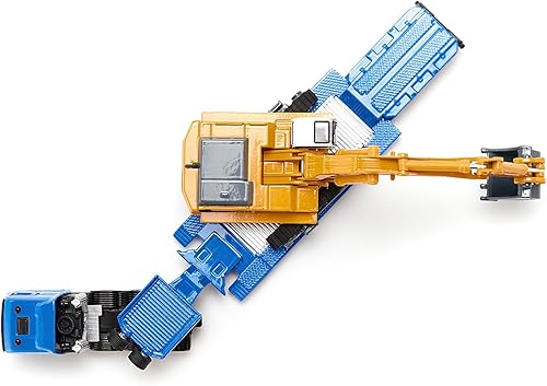 Miniatura 2 de Transportador de cama plana de transporte pesado Azul y Liebherr 974 Litronic Excavator Yellow 1/87 (HO) Modelos fundidos a presión por Siku SK1847