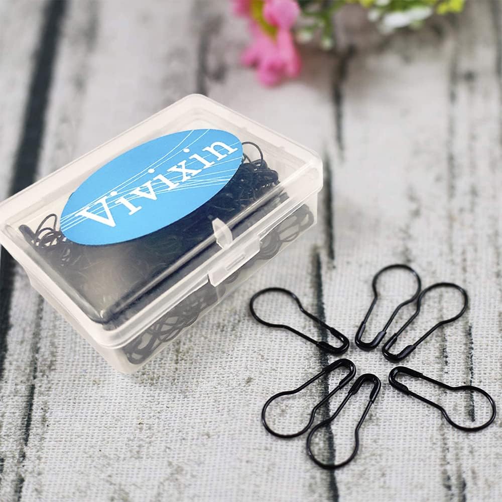 Metal Gourd Safety Pins 200pcs, Premium Small Black Safety Pin, Bulb Calabash Tag Pins, Bulb Stitch Markers, Pear Shape Safety Pins Perfect for Clothes Crafting Knitting with Stoage Box