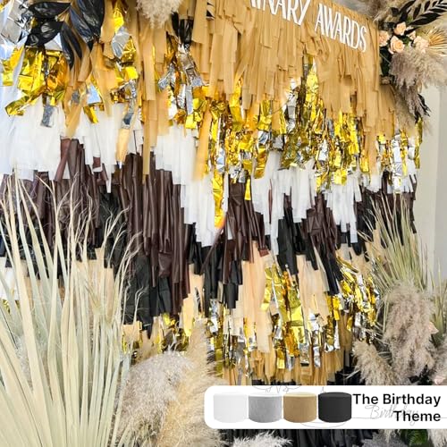 Image of PartyWoo Crepe Paper Streamers 8 Rolls 656ft, Pack of Black, Gold and Silver Party Streamers, Crepe Paper for Birthday Decorations, Party Decorations, Wedding Decorations (1.8 in x 82 Ft /Roll)