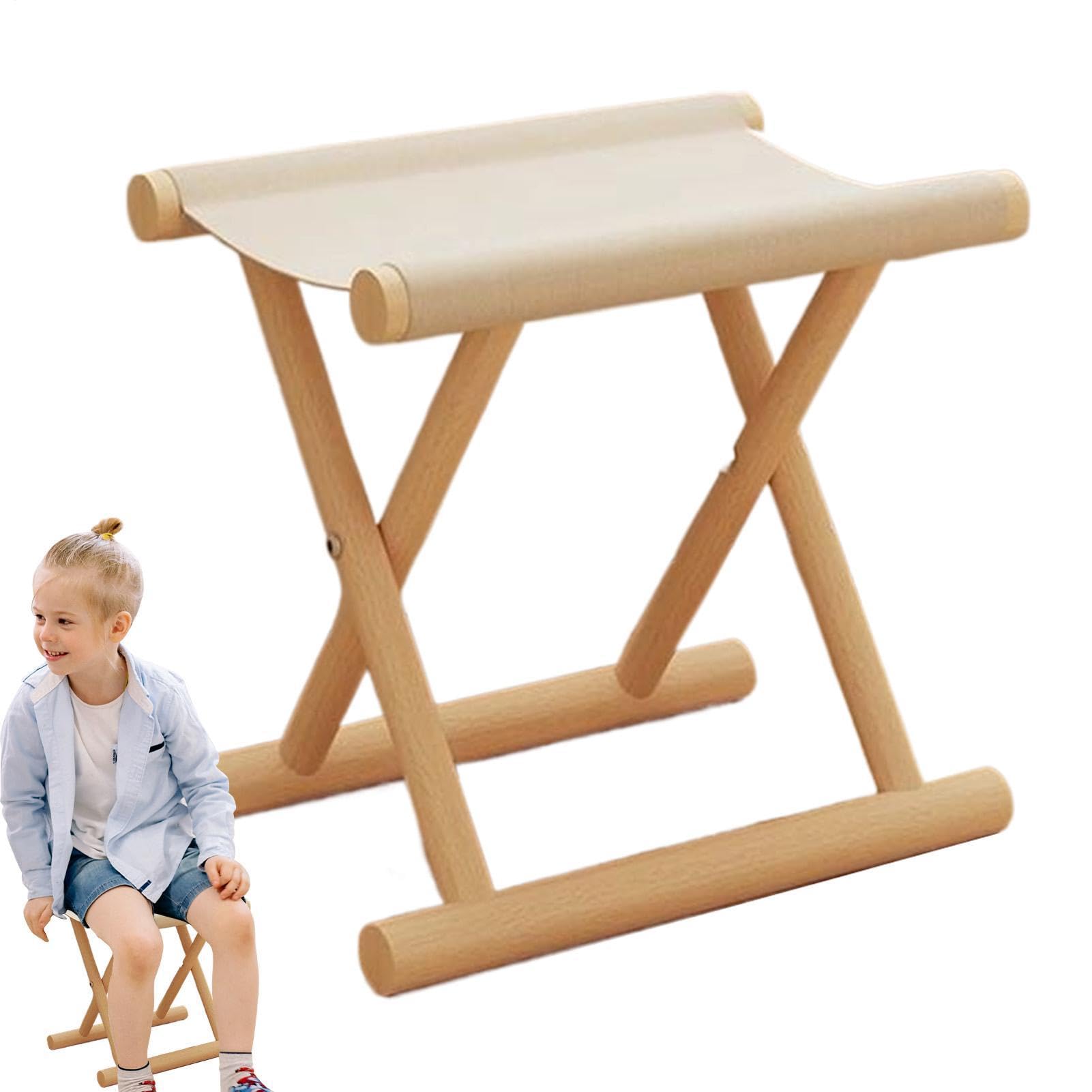 Piccolo sgabello pieghevole portatile 35 x 30 x 26 cm sedia leggera in tessuto di legno, seduta per mobili per sala da pranzo, bagno, camera da letto, giardino, dormitorio, cucina, comò pesca