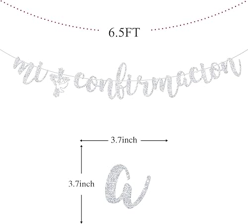 Miniatura 5 de Cartel Mi Confirmación, decoraciones de confirmación sagrada, boda, despedida de soltera, decoración de fiesta de bautismo, purpurina plateada