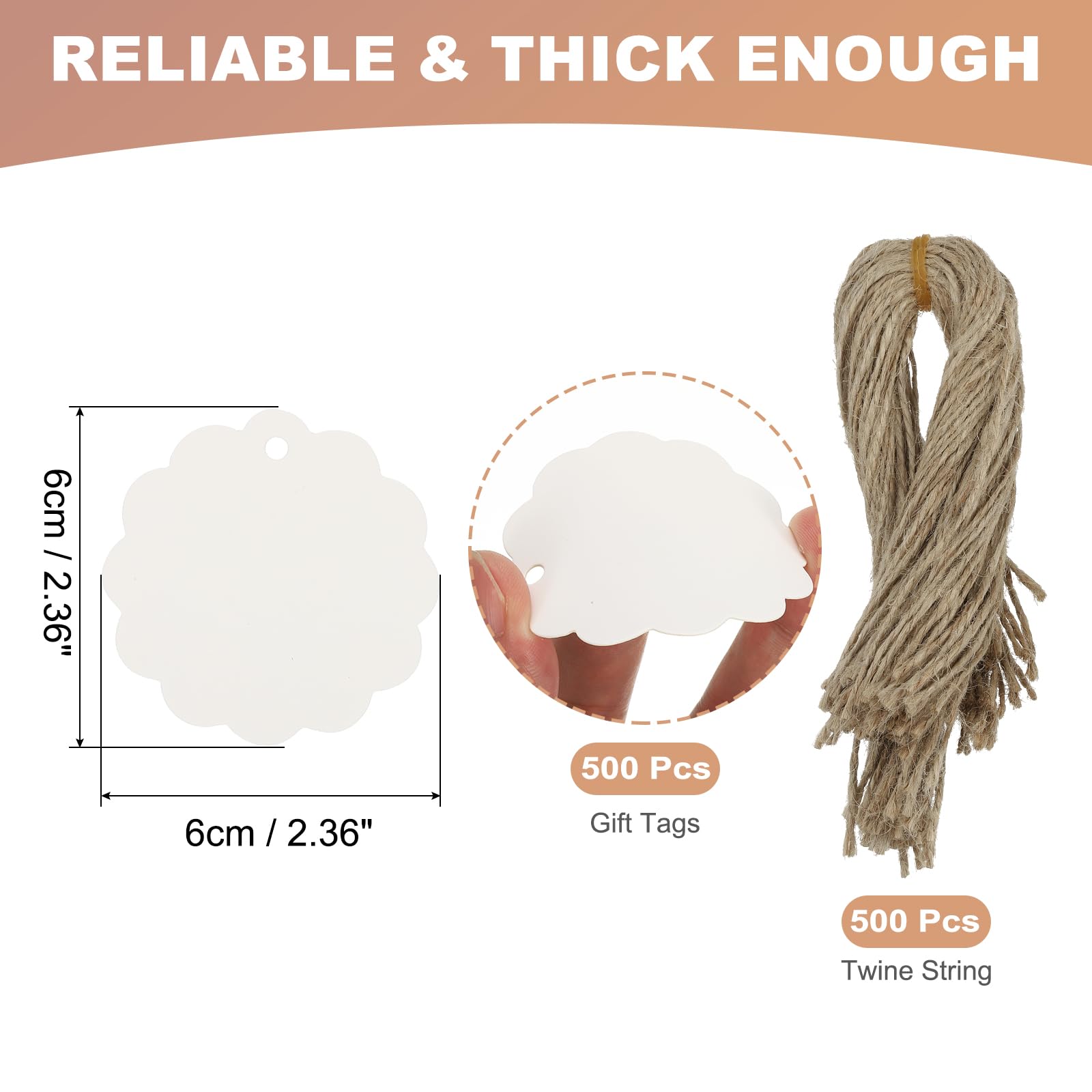 PATIKIL 500Pcs White Price Tags with Twine String Attached - Image 2