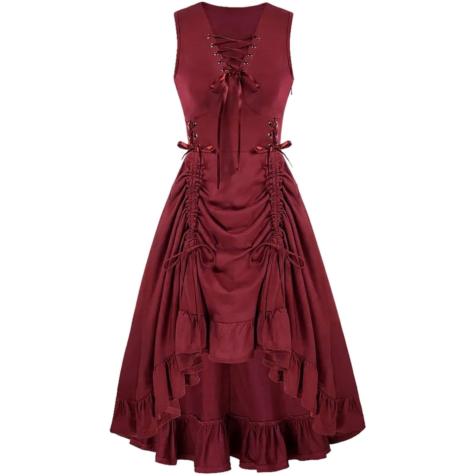 Women's Sleeveless Gothic Dress Ruched Goth Steampunk Halloween Costumes V Neck High Low Hem Cosplay Witch Dresses,Halloween Tops Women Skeleton Dress Sexy Plus Size Costumes Gothic Witch,u950l