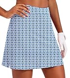 Ekouaer 16" Skorts for Woman Silicone Grippers Tennis Skirt with Pockets Travel Skirts for Women Fishing Skort,Navy Pattern