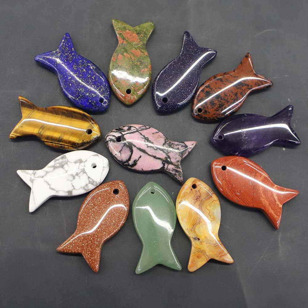 Amazon.co.jp: 10 個天然石魚の形のペンダントアマゾナイト蛍石