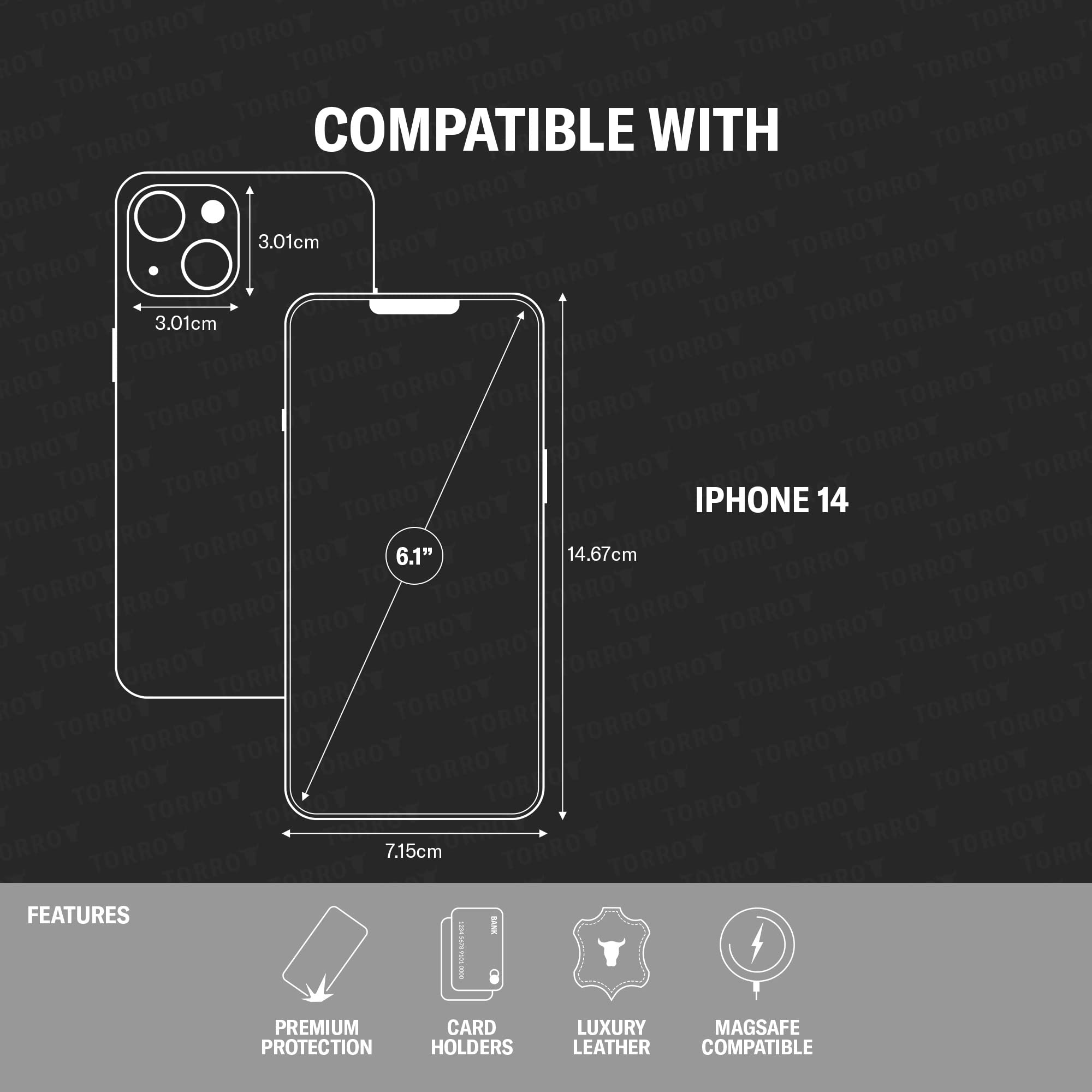 TORRO Coque à Rabat en Cuir Compatible avec iPhone 14 – Étui Compatible MagSafe en Cuir véritable avec Porte-Cartes (Noir)