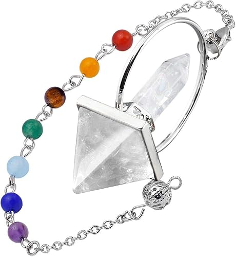 Miniatura 5 de Nupuyai - Péndulo de cristal curativo en forma de pirámide con 7 cuentas de chakra para meditación de reiki