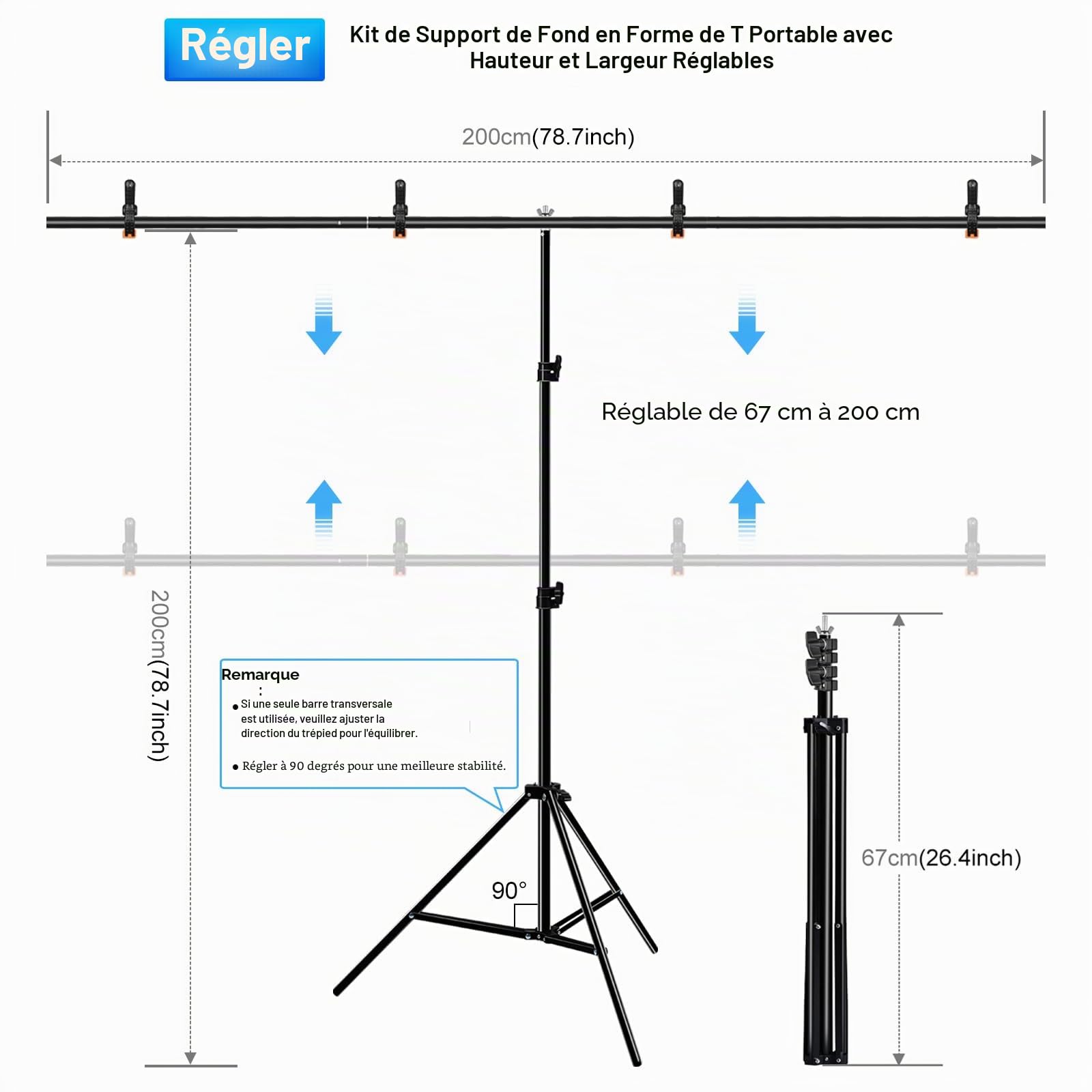 PULUZ Fond Vert avec Support 2x2 m, Kit de Fond Portable pour Photographie avec Sac de Transport et Pince