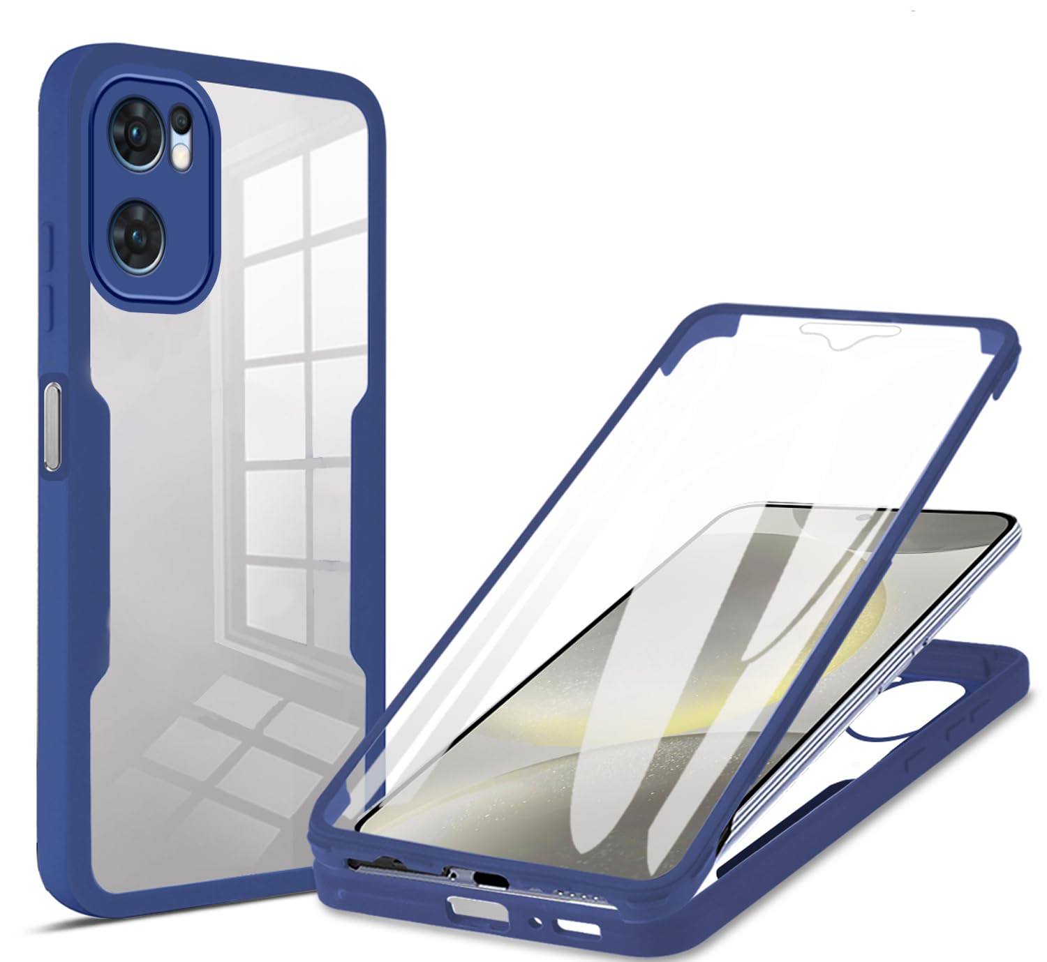 YUECXIN Cover per OPPO A40 4G/OPPO A40m 4G/OPPO A60 5G Antiurto a 360° con Protezione dello Schermo Integrata + Cover Retro Trasparente Rugged, Custodia Bumper in Silicone TPU, Blu