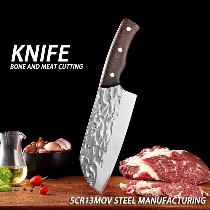 Meat Cleaver,Cleaver Knife 7 Inch Forged Kitchen Knife, Household Chopping Dual Purpose Knife, Sharp Meat And Fish Killing Knife, Bone Chopping Knife