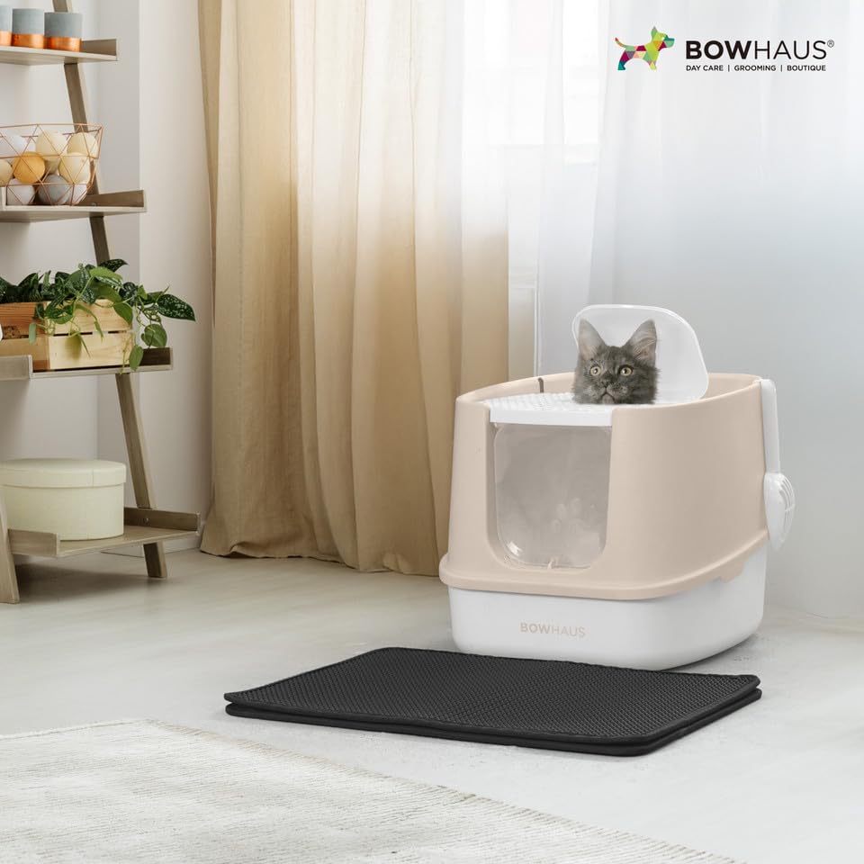 Fully Enclosed Cat Litter Box w/Lid, Scoop, Litter Mat & Odor Fitter, Large Plastic Cat Toilet with Double Door, Anti-Splashing Gato Litter Box with Lockable Front Door, Beige/Pink