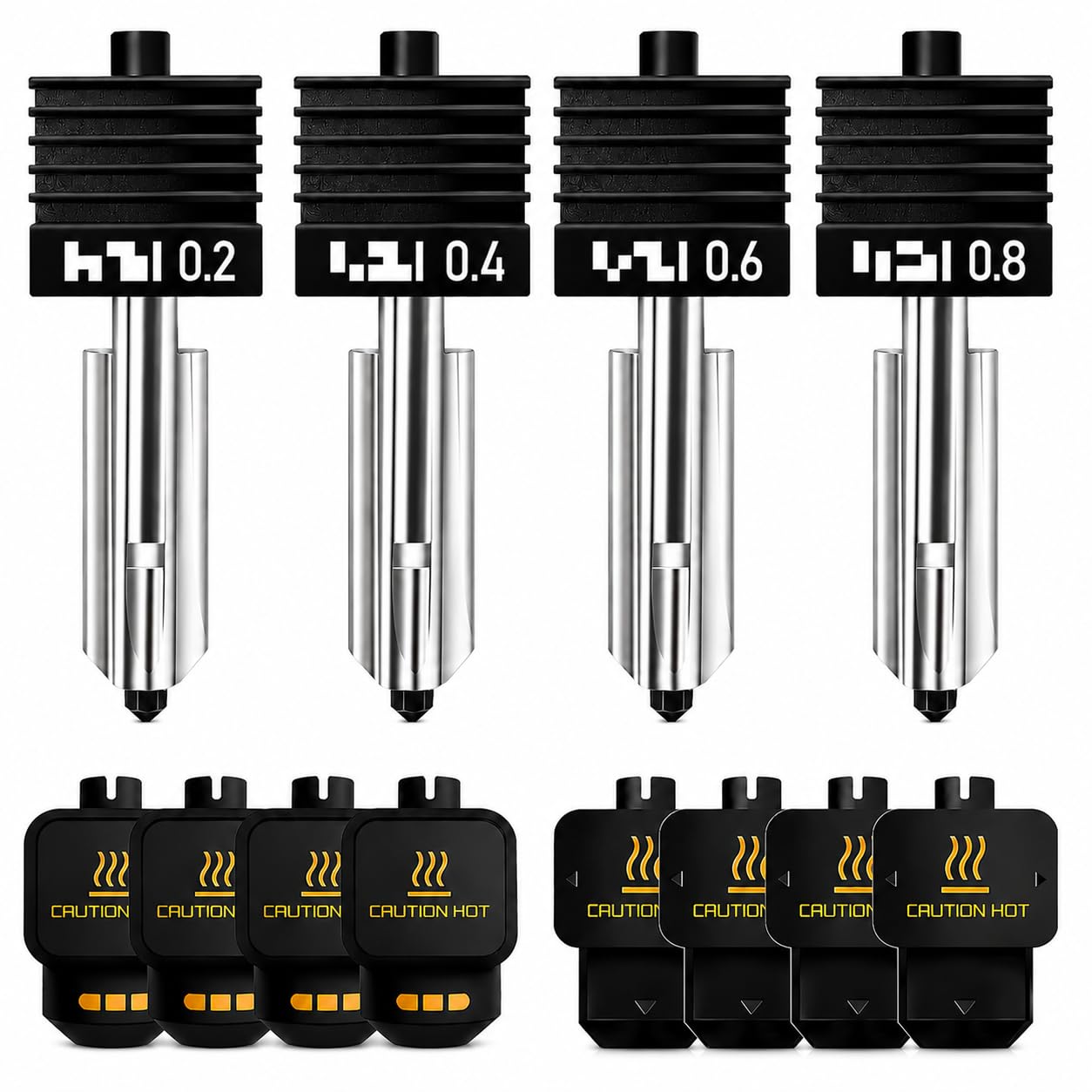 4PCS 0.2/0.4/0.6/0.8mm Hotend Compatible with Bambu Lab P2S/H2S/H2D/A1/A1 Mini – Quick Swap Extruder Print Head with 4 Silicone Cover Socks-image-16