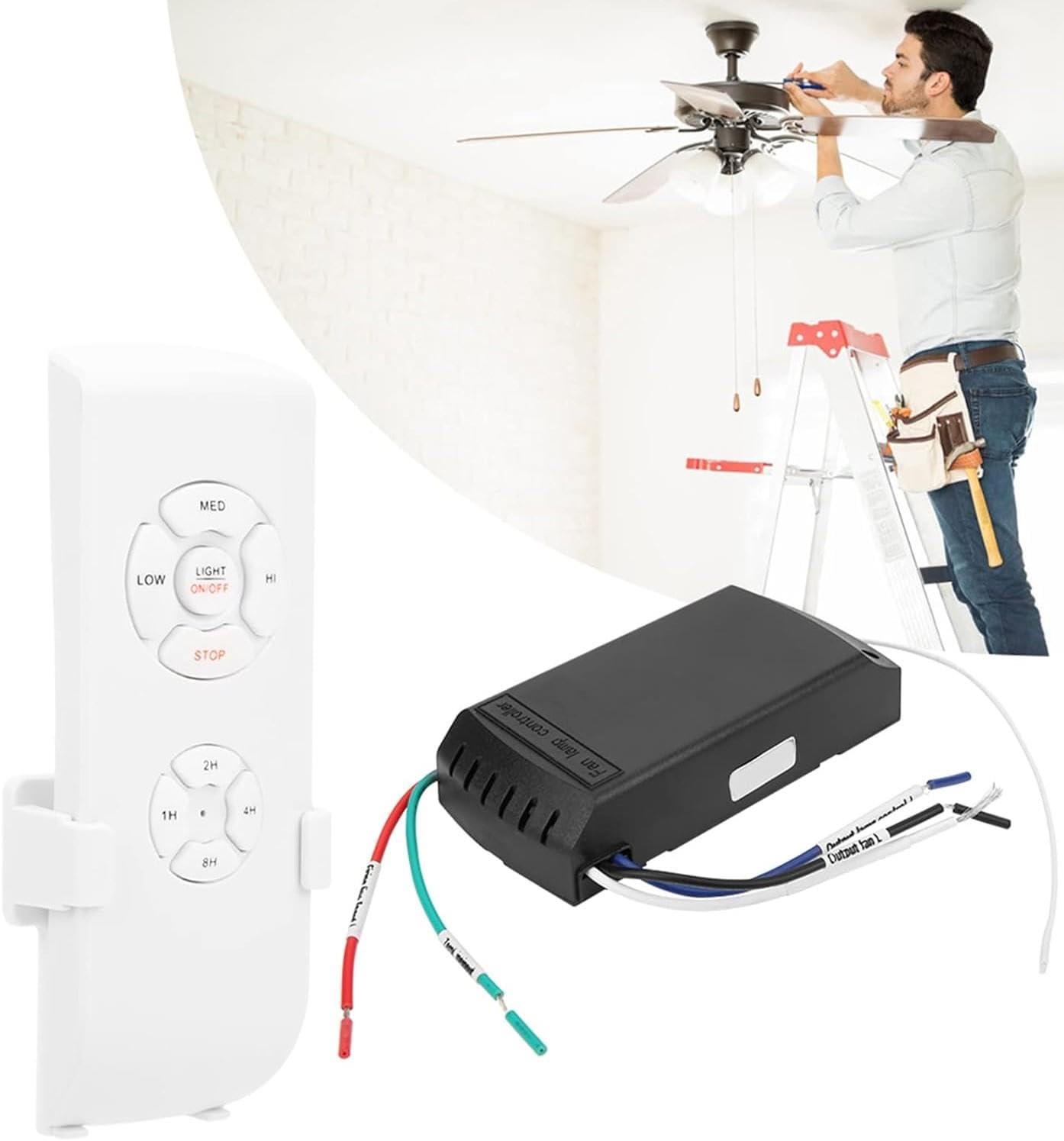 Ceiling Fan Light Lamp Controller Wireless Remote Speed Control Receiver Kit Universal Ceiling Fan Remote Replacement Adjustable Speed and Light Switch Control for Home and Office Use 220 to 240 Volt