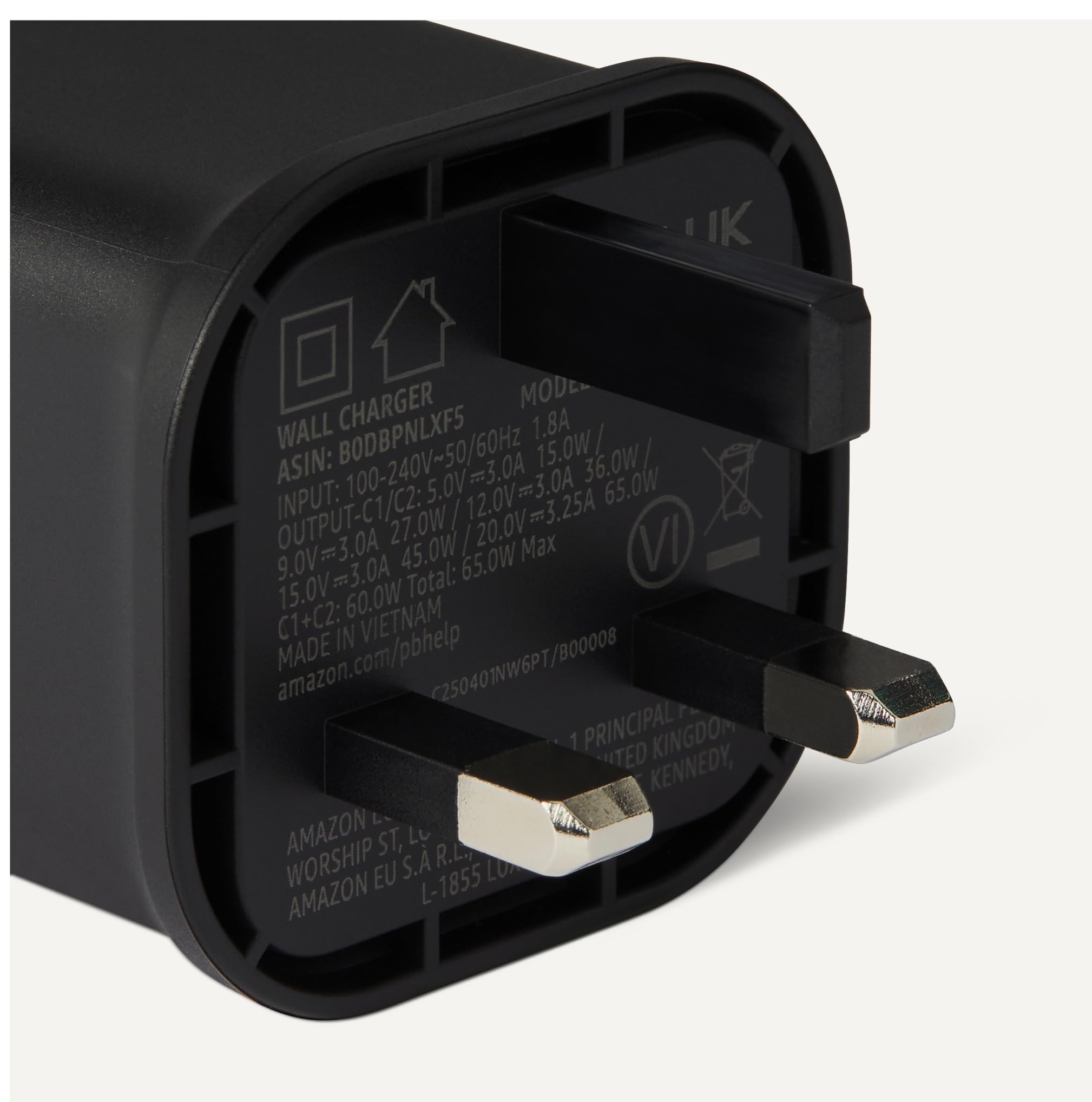 Amazon Basics Fast Charging USB C Nano GaN Wall Charger, 65W 2-Port for Laptops, Tablets, Phones, Black - 4