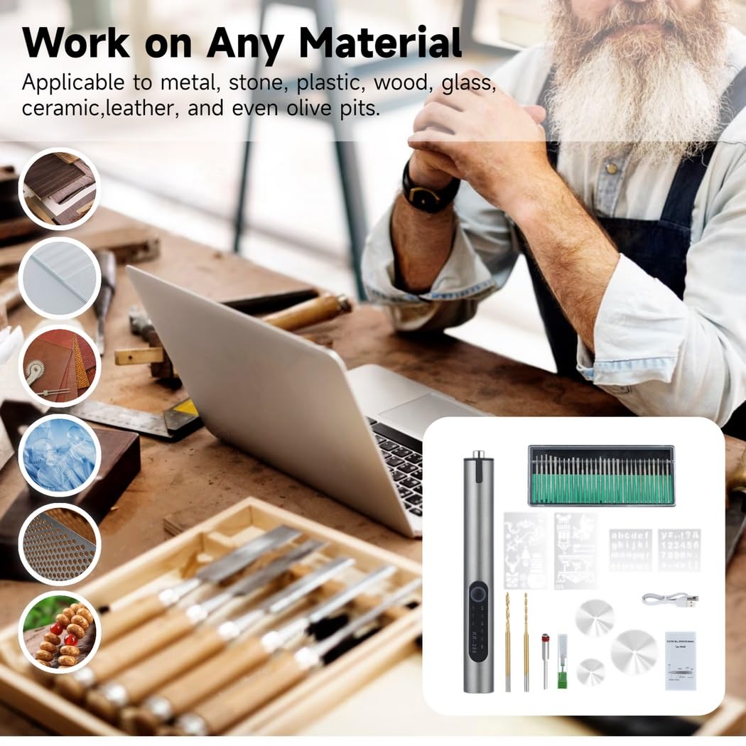 Mini kit de herramientas giratorias inalámbricas con 37 accesorios, bolígrafo de grabado eléctrico recargable para taladrar, moler, pulir y tallar madera, metal, plástico, piedra y joyas