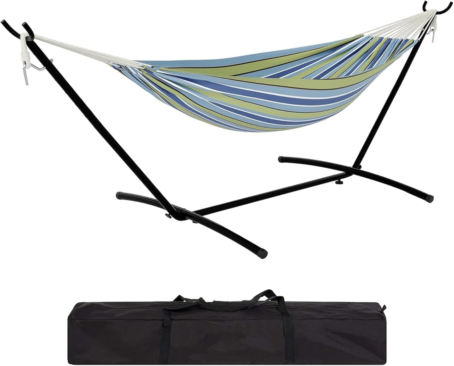 Double Hammock with Space Saving Steel Stand Carrying Case, 450 Lb Capacity, Hammock with Stand for Outside