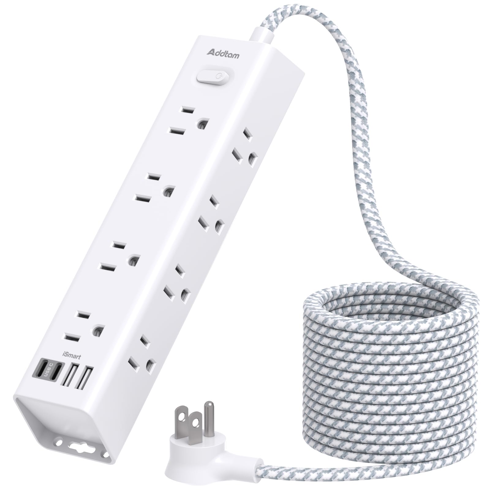 Surge Protector Power Bar - 10 FT Extension Cord, Power Strip with 12 Widely AC Outlet 4 USB, Flat Plug, Wall Mount Overload Protection, 1050J, Desk Charging Station for Dorm Home  image 8