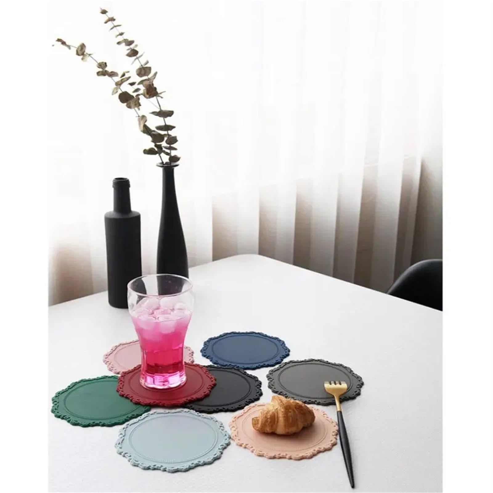 Posavasos de Silicona con Encaje 3 Piezas, Mantel Individual Fondo en Relieve para Ollas y Sartenes Calientes(Pink)