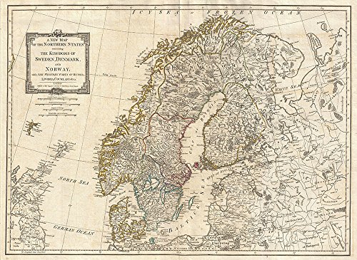 Mapa de Escandinavia de 1794 para decorar despachos con estilo nórdico 2