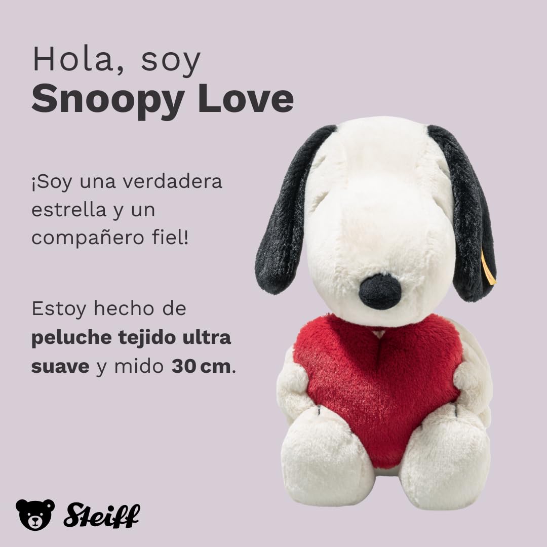 Steiff Peluche Snoopy Love, Peluche Adorable, para niños y niñas, bebés a Partir de 0 Meses, Friends, Peluche 30 cm, Blanco, 024375