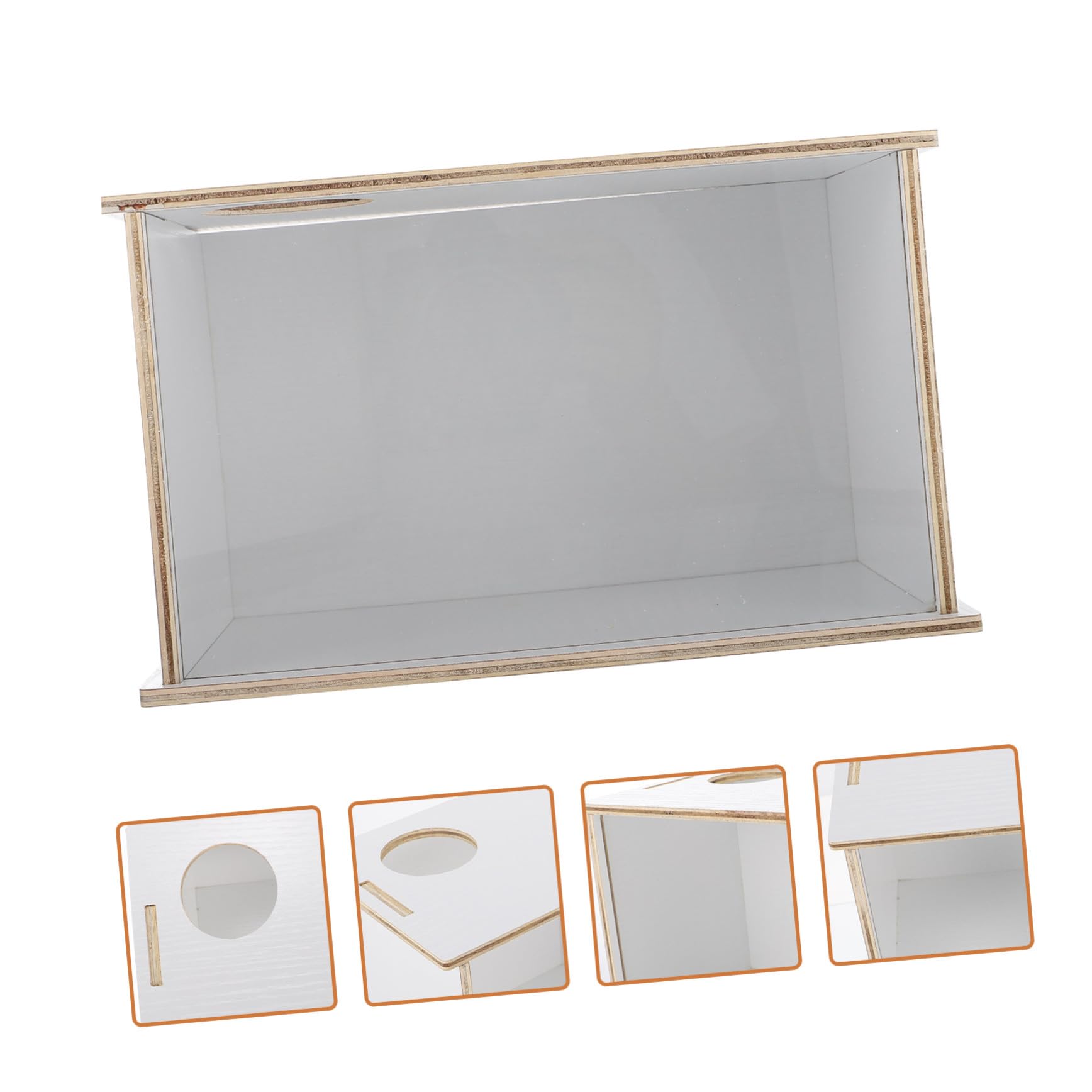 Hamsterbadewanne Sicher und Praktisch Multifunktions aus Acryl und Holz Dekorative Weiße Sandbadebox für Meerschweinchen und Kleintiere im Haushalt