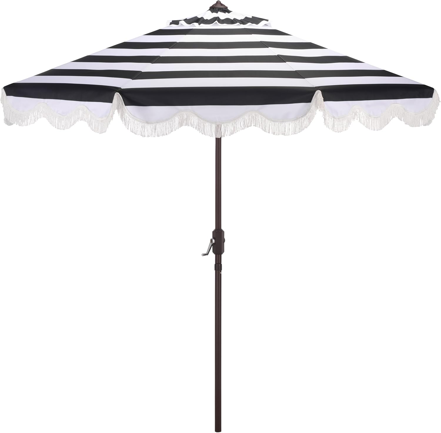 SAFAVIEH Outdoor Patio Furniture Collection – Lucerna 9 Ft Crank Patio Umbrella, Black Stripe & Brown Pole, Market Umbrella with Crank Lift (PAT8015A)