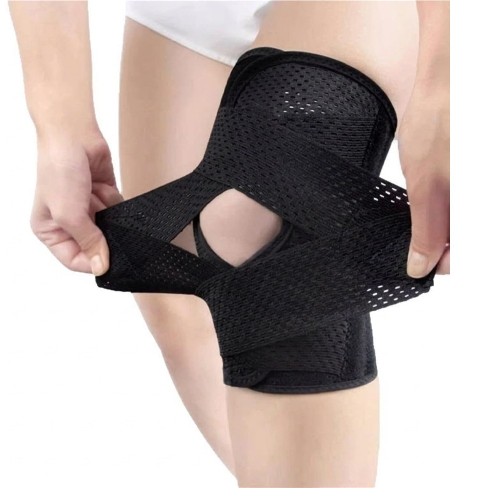 Kniebandage für Damen und Herren, verstellbar, mit seitlichen Stabilisatoren, geeignet zum Laufen, Fußballspielen, Basketballspielen, bei Meniskusriss, Arthritis, Kreuzbandschmerzen, einzelnes Kn