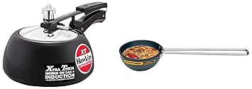 Hawkins Contura Black?XT Induction Compatible Hard Anodised & Stainless Steel Inner Lid Pressure Cooker, 2 Litre & Small Tadka Pan, Hard Anodised Spice Heating Pan, 1 Cup