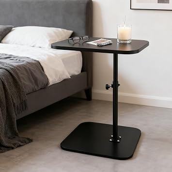Adjustable Height C Shaped Side Table  Black  TV Tray Rotating Coffee Table  for Living Room Sofa Bed  40x30cm