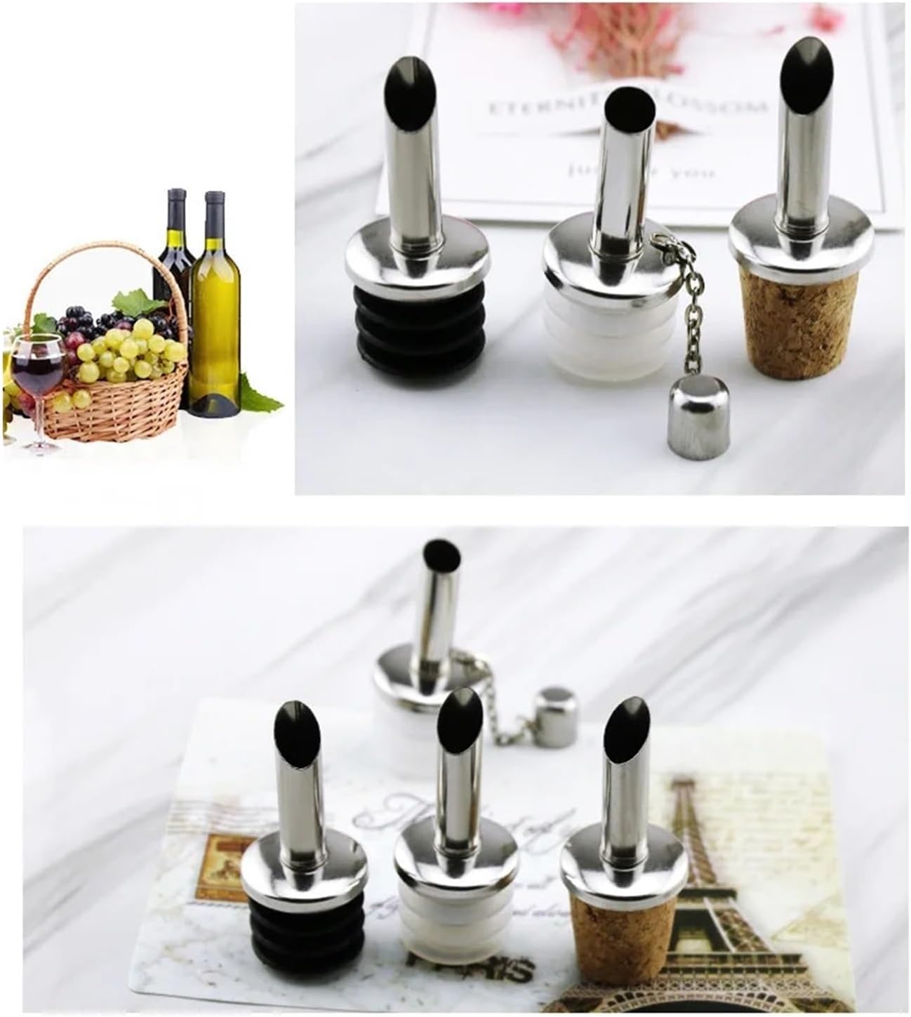 Silicone Wine Stoppers, 100pcs Bottle Wooden Cork Stopper Red Wine Pourers Oil Beer Champagn Flask Spout Household Cellar Bar Tools For Keeping Champagne Fresh(Style b)